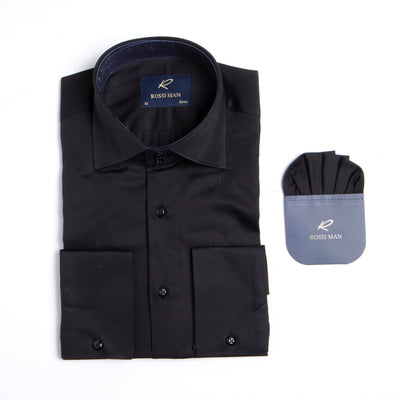 Rossi Man Black Sateen Cotton Shirt