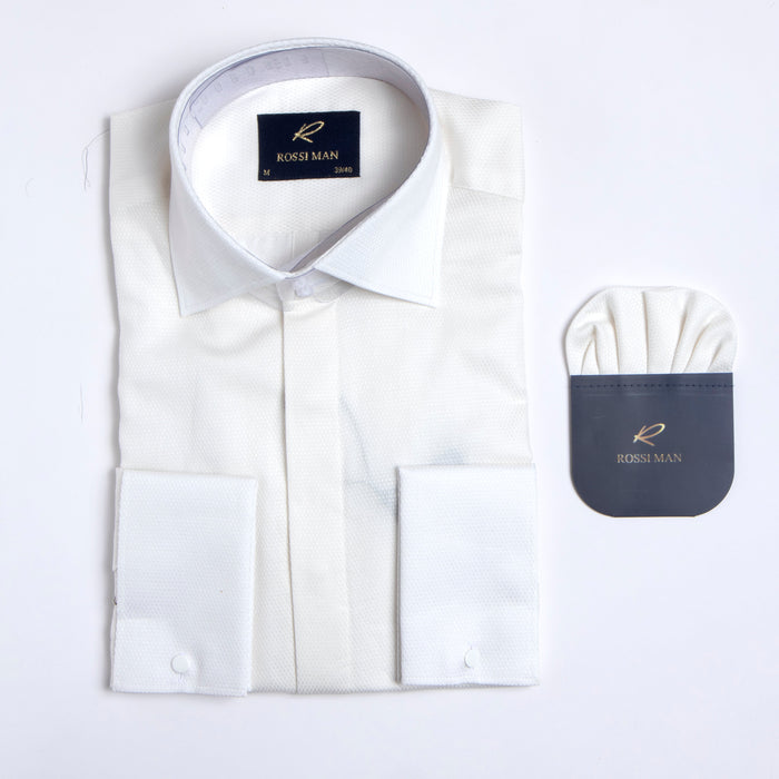 Rossi Man RS3 Cream Slim Sateen Dress Shirt