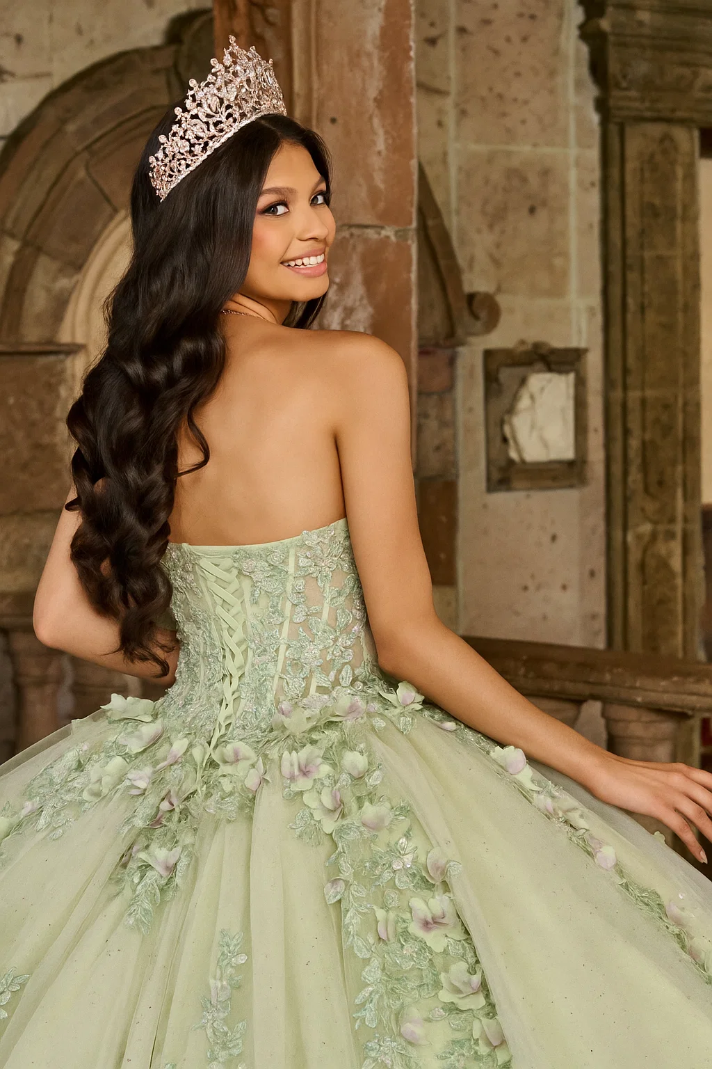 Rachel Allan RQ1132 Applique Sheer Corset Quinceanera Dress