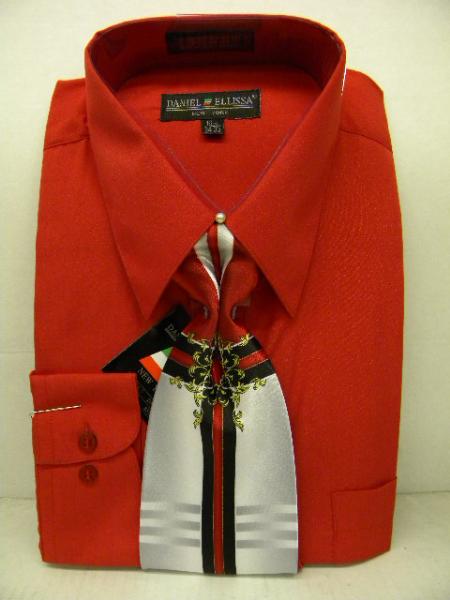 Affordable Clearance Cheap Mens Dress Shirt Sale Online Trendy - Red Tie Set Men's Dress Shirt