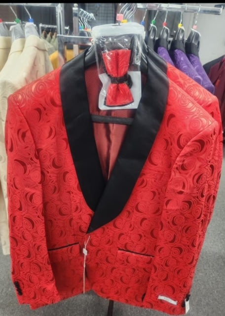 Paisley Red Tuxedo Blazer with Bowtie