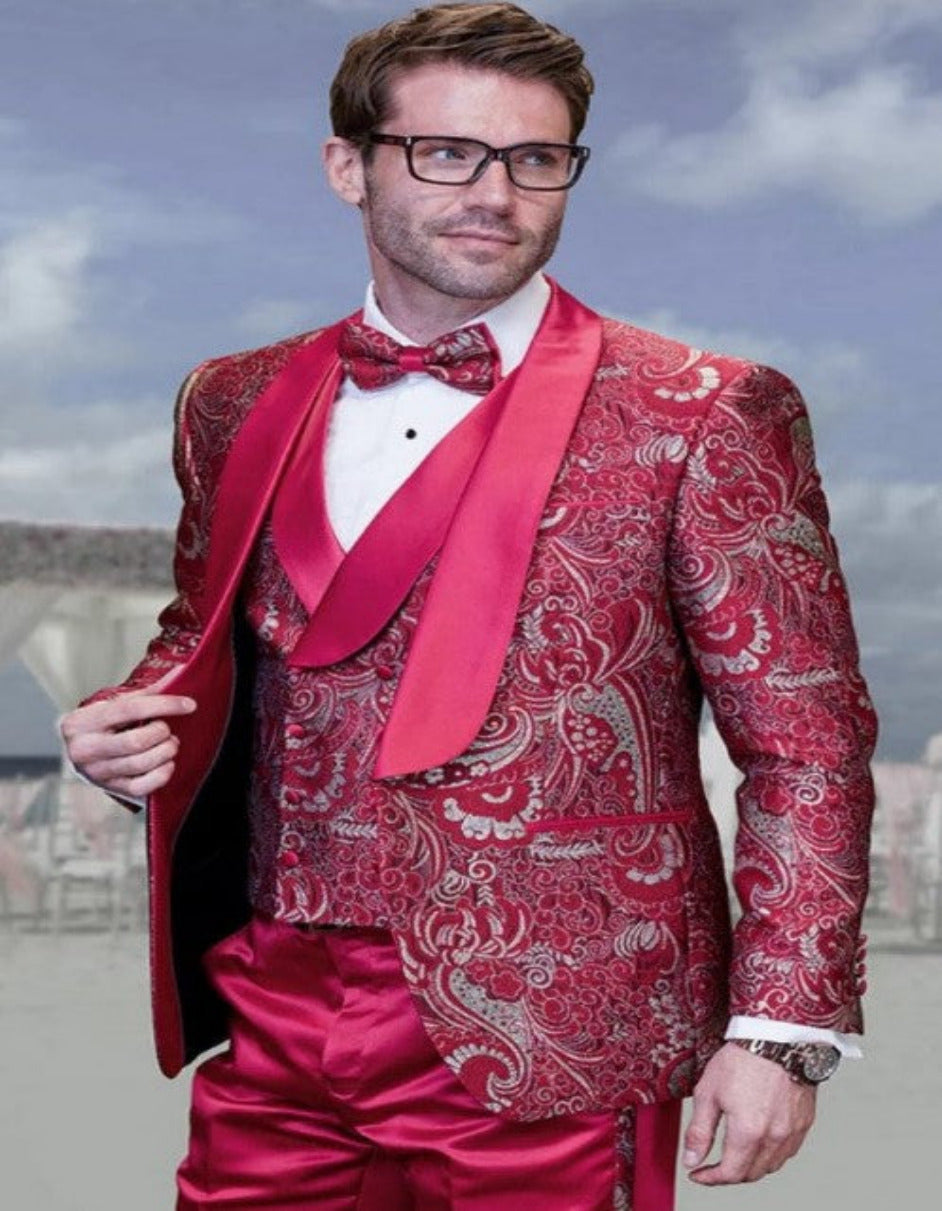 Red and Gold Paisley Tuxedo Suit