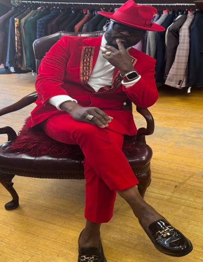 Red and Gold Velvet Prom Tuxedo Suit