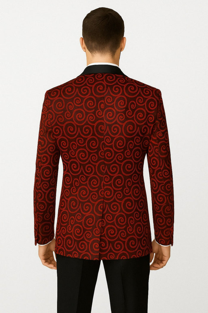 Red and Tuxedo Black Satin Shawl Blazer