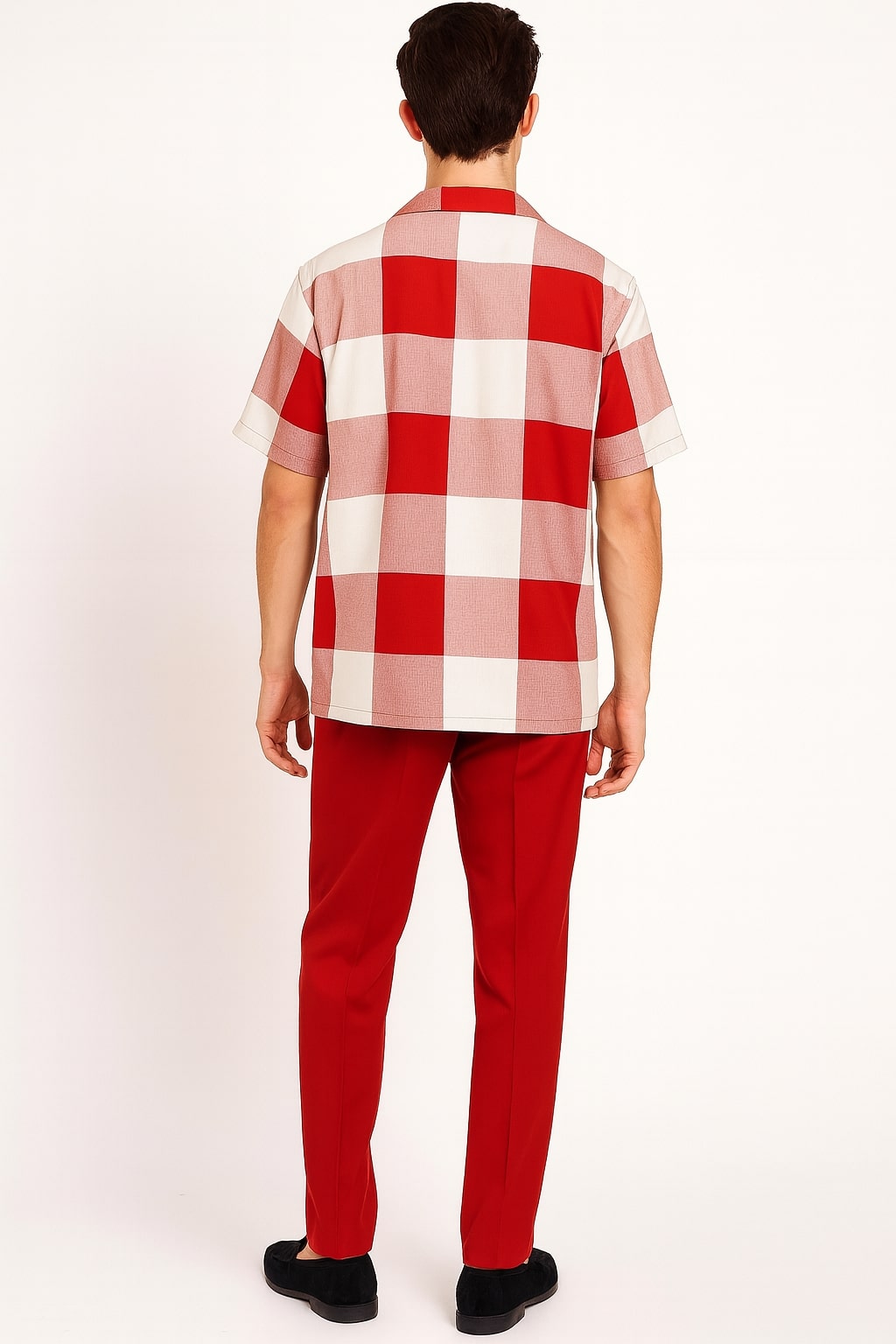 Red & White Checkered Short Sleeve Shirt Set