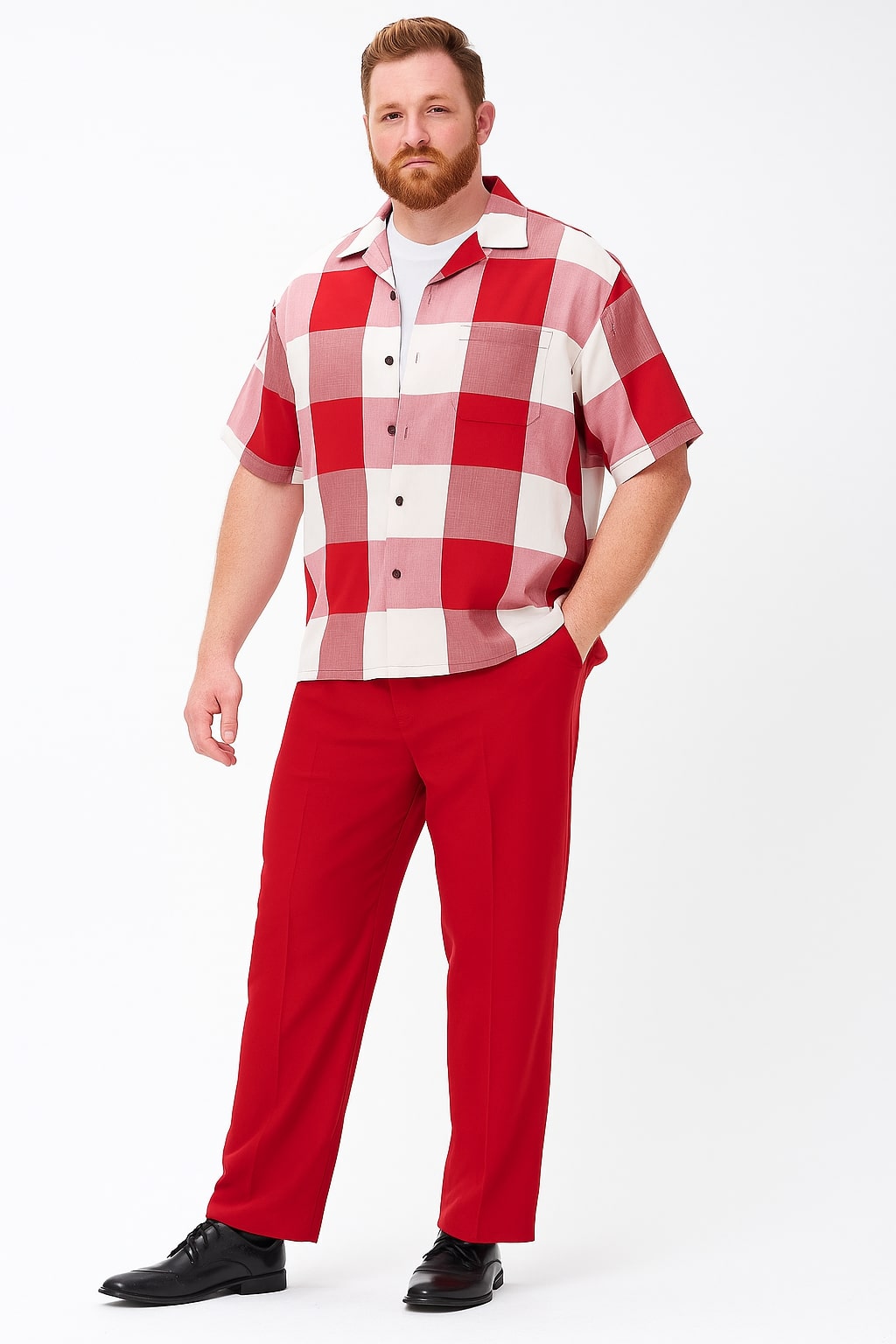 Red & White Checkered Short Sleeve Shirt Set