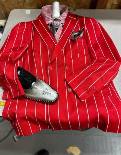 Double Breasted Red Pinstripe Blazer Jacket