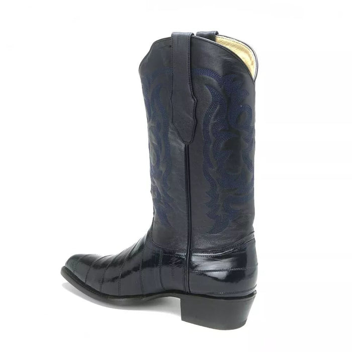 Los Altos Navy Eel Skin J-Toe Western Boots