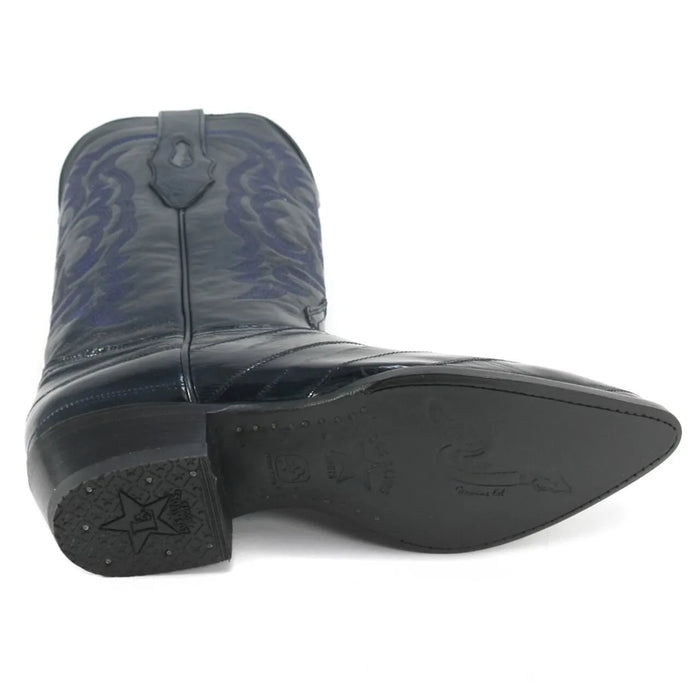Los Altos Navy Eel Skin J-Toe Western Boots