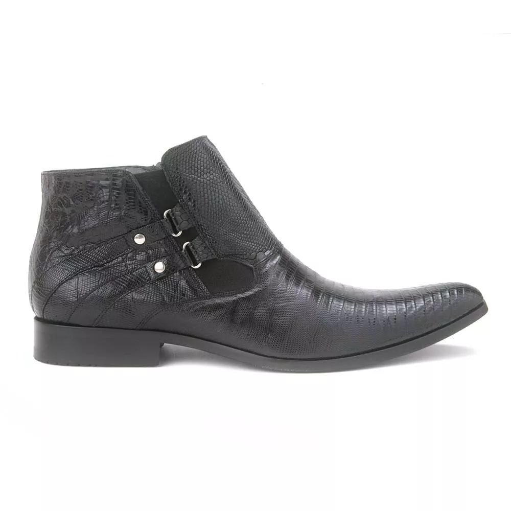 Los Altos Black Lizard Ankle Boot