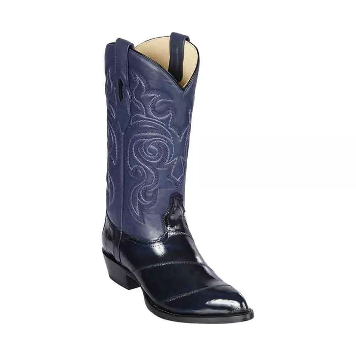 Los Altos Navy Eel Skin J-Toe Western Boots