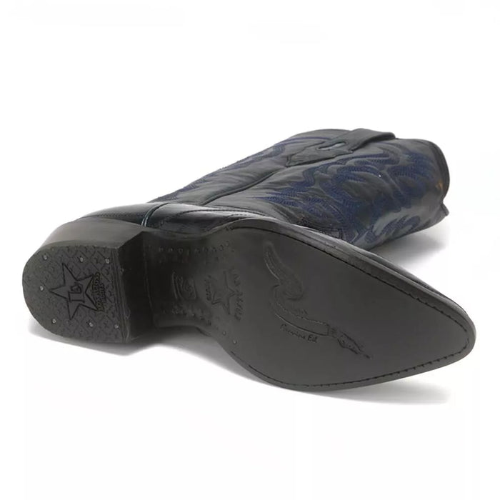 Los Altos Navy Eel Skin J-Toe Western Boots