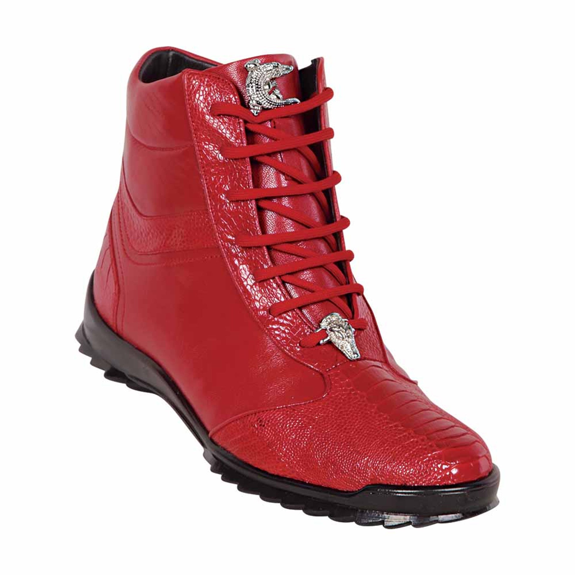 Los Altos Ostrich Leg Red Ankle Boots