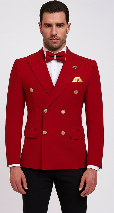 Red Double Breasted Sport Coat - Velvet Blazer