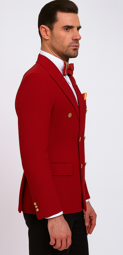 Red Double Breasted Sport Coat - Velvet Blazer