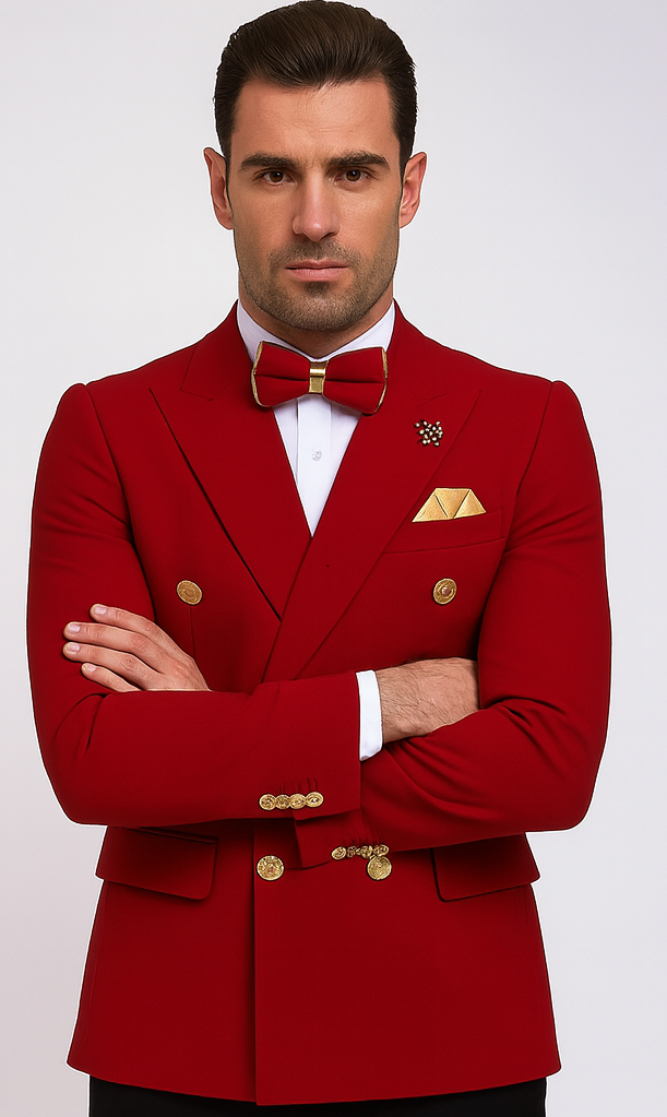 Red Double Breasted Sport Coat - Velvet Blazer