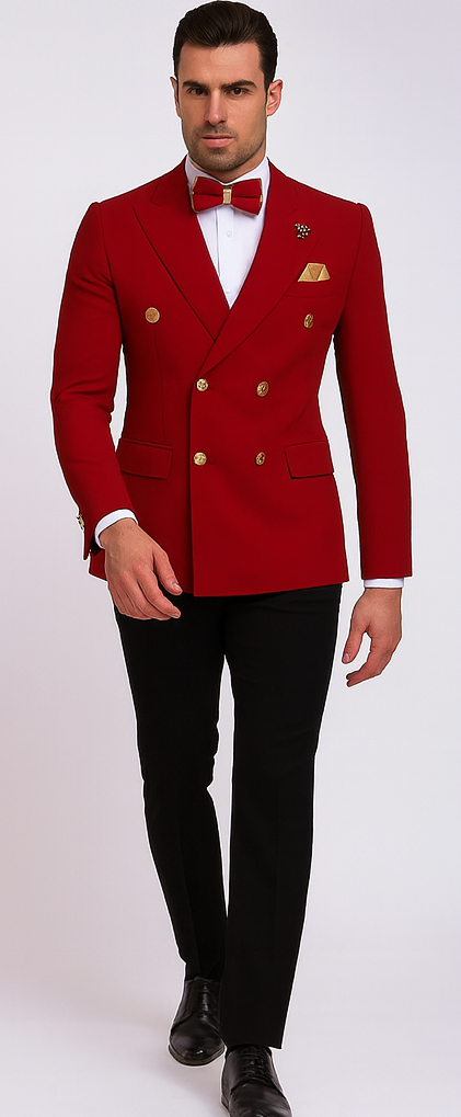 Red Double Breasted Sport Coat - Velvet Blazer