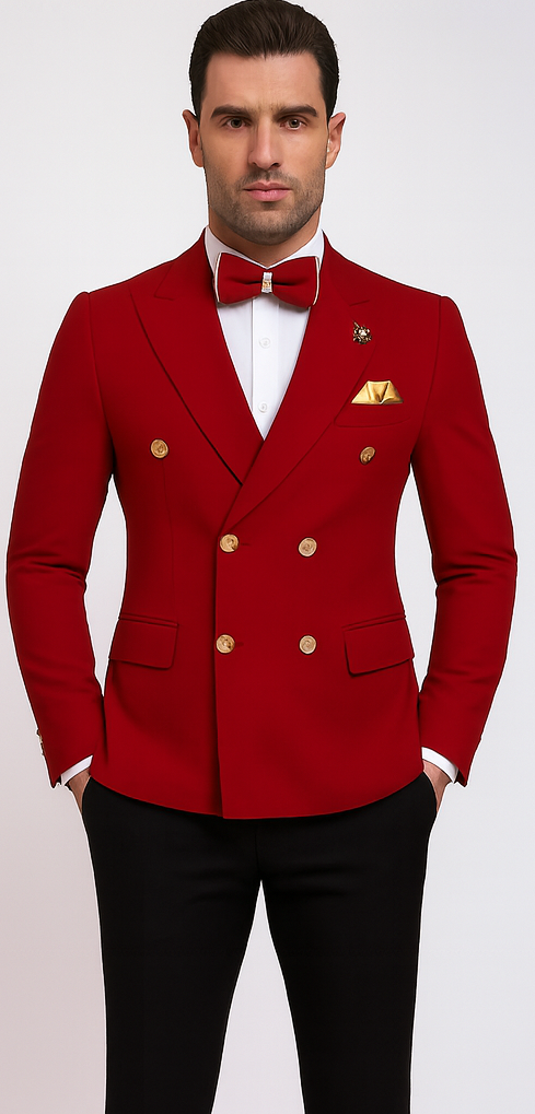 Red Double Breasted Sport Coat - Velvet Blazer