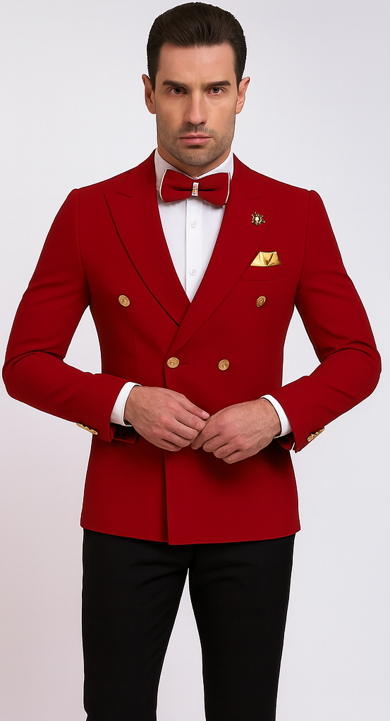 Red Double Breasted Sport Coat - Velvet Blazer