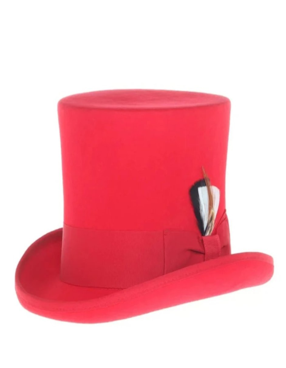 Victorian Steampunk Red Top Hat - Loden Felt