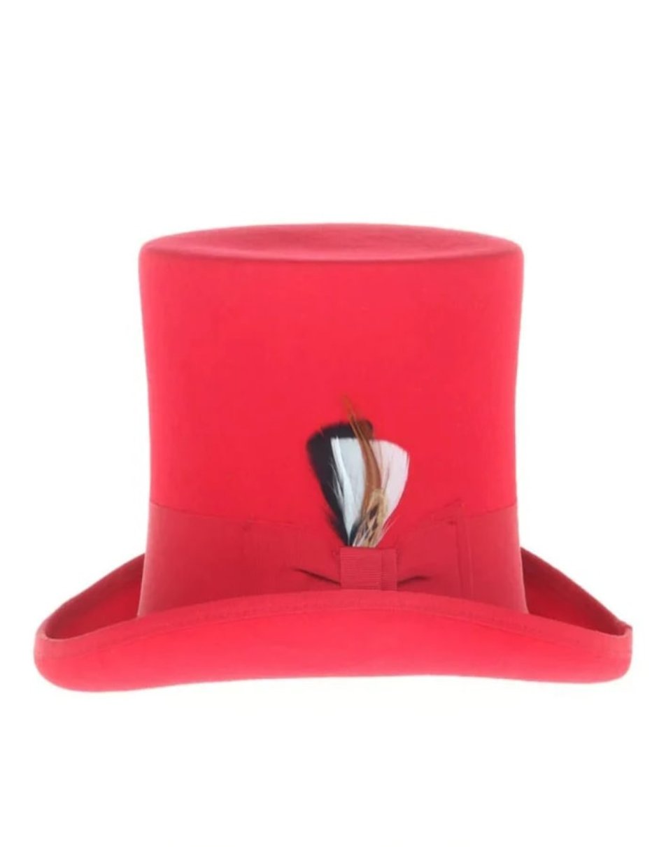 Victorian Steampunk Red Top Hat - Loden Felt