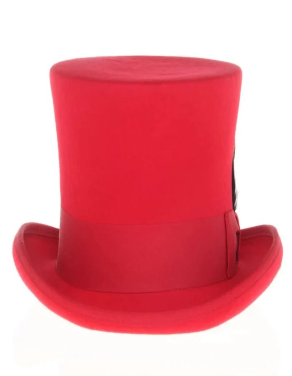 Victorian Steampunk Red Top Hat - Loden Felt