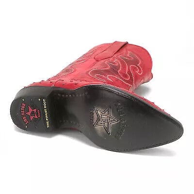 J Toe Red Ostrich Quill Print Western Boots
