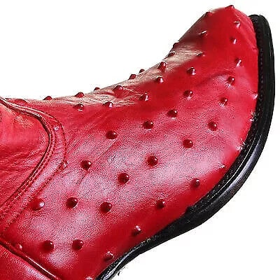 J Toe Red Ostrich Quill Print Western Boots
