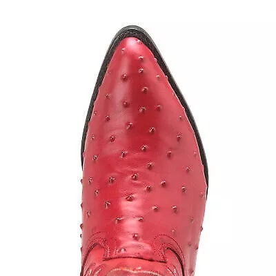 J Toe Red Ostrich Quill Print Western Boots