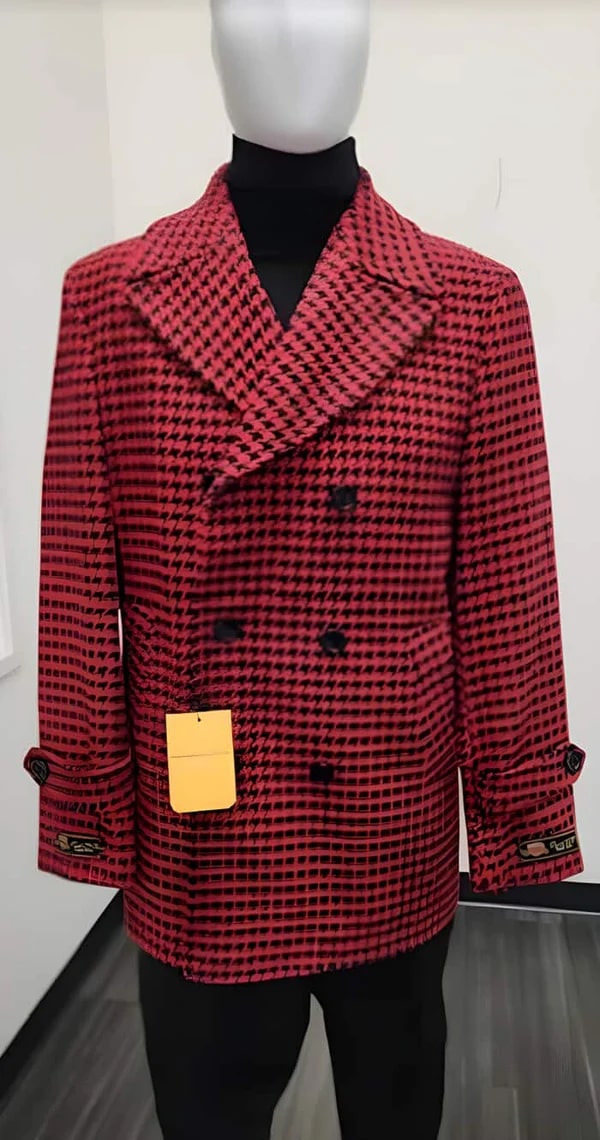 Men's Wool Plaid Overcoat - Red Peacoat