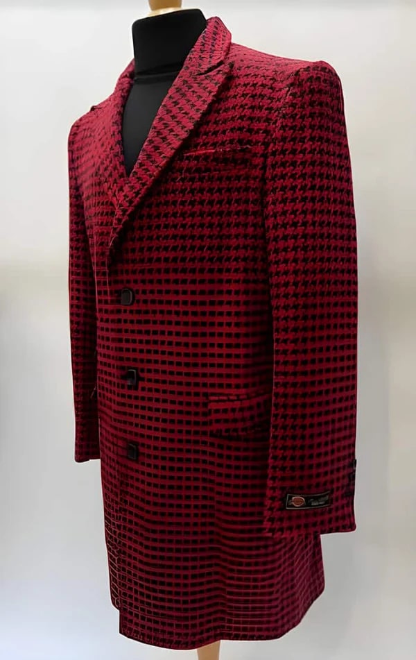 Mens Plaid Houndstooth Checker Overcoat