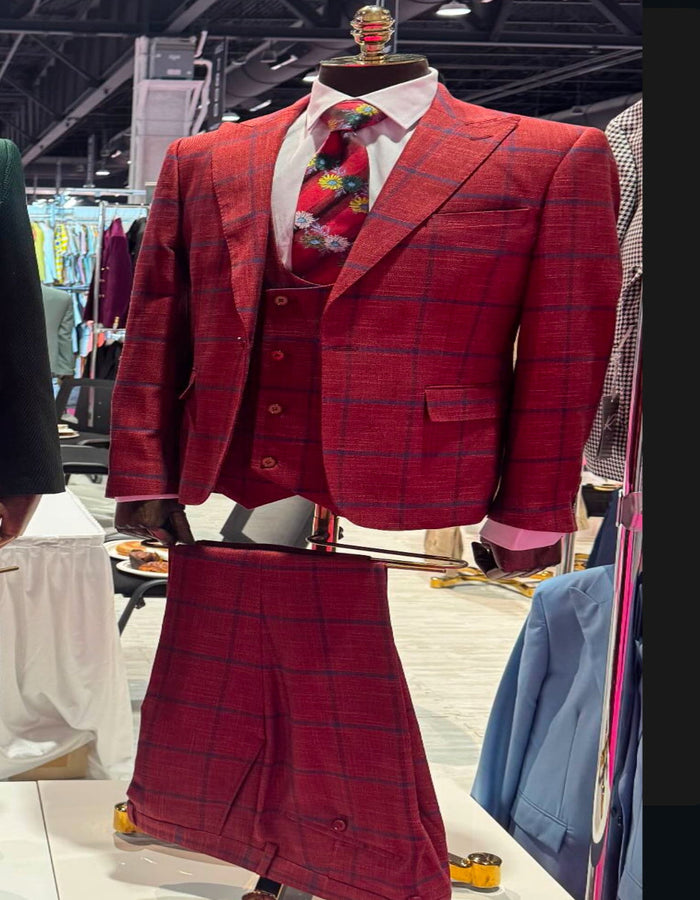 Rossiman Red & Blue Windowpane Double-Breasted Suit
