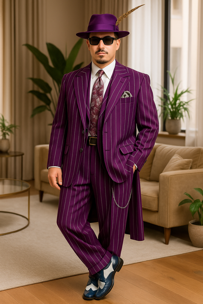 Purple Pinstripe Zoot Suit 3 Piece Vintage Outfit