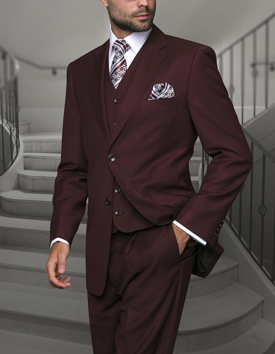 Men's Burgundy Anchorman Vested Suit