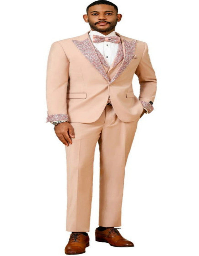 Rose Gold Prom Tuxedo with Rhinestone sequin Lapel