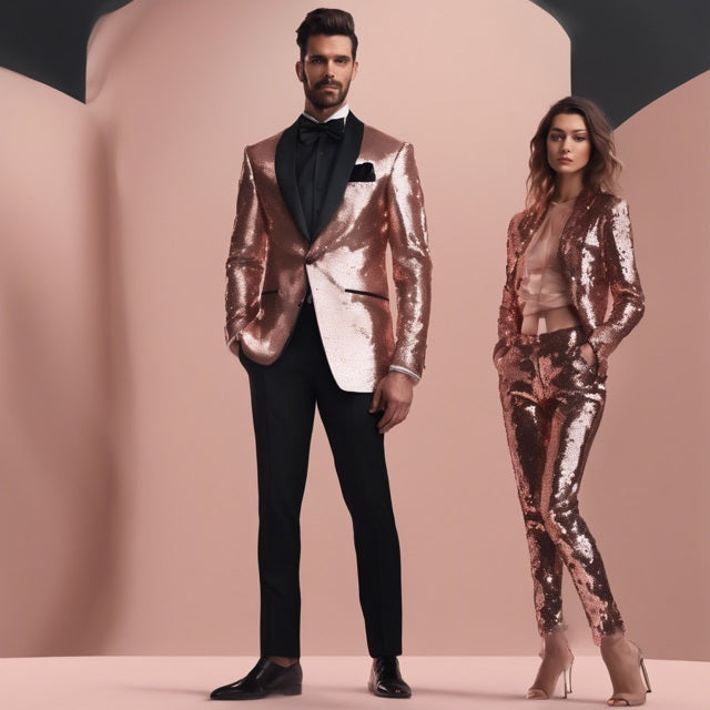 Rose Gold Metallic Sequin Stage Tuxedo Suit