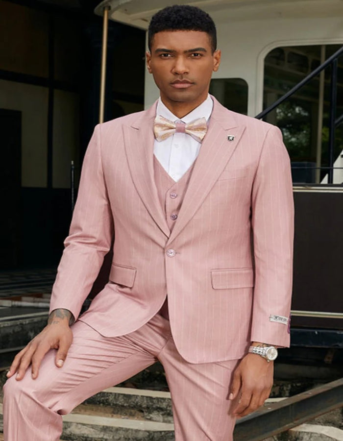 Men's Rose Pink Pinstripe One Button Suit