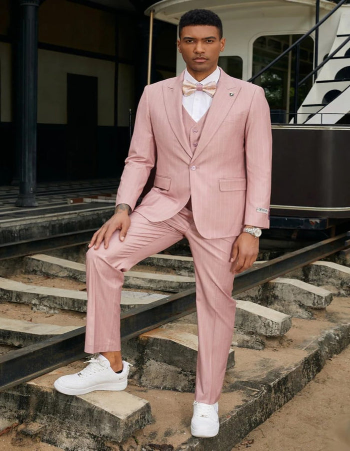 Men's Rose Pink Pinstripe One Button Suit