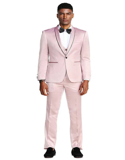 Slim Fit Rose Pink Satin Tuxedo Suit