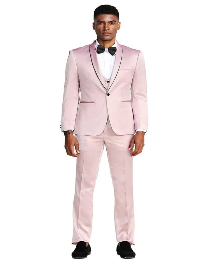 Slim Fit Rose Pink Satin Tuxedo Suit