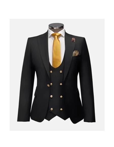 Rossi Man Double Breasted Black Slim-Fit Suit