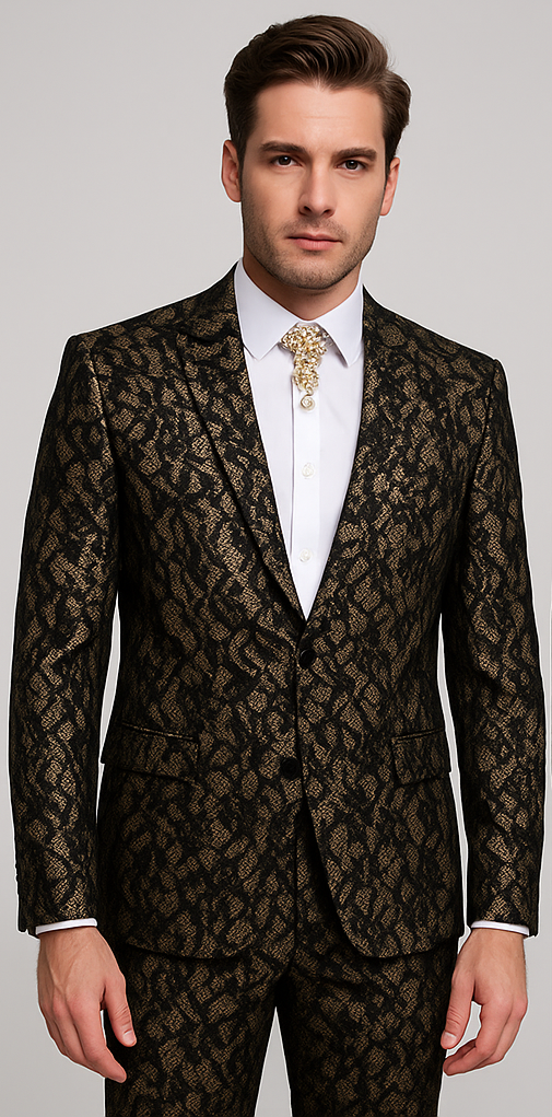 Gold & Black Slim Fit Designer Tuxedo