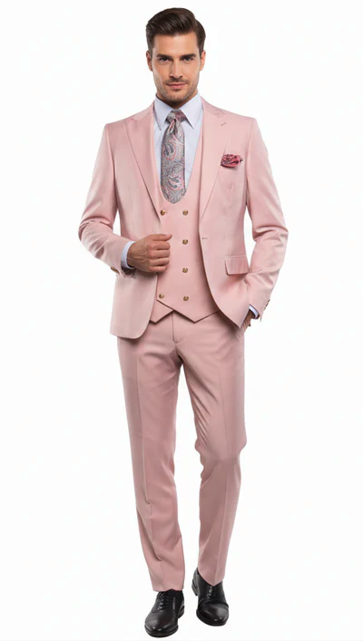 Rossi Man MAX RM1203 Slim Fit 3-Piece Suit – Solid Pink Formalwear for Men