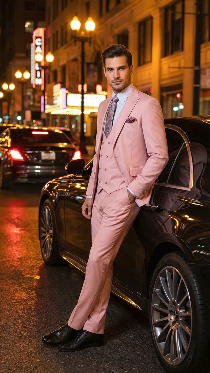 Rossiman Slim Fit Pink Suit with Vest & Pants