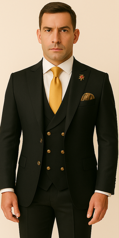 Rossi Man Black Double-Breasted Slim Fit Suit