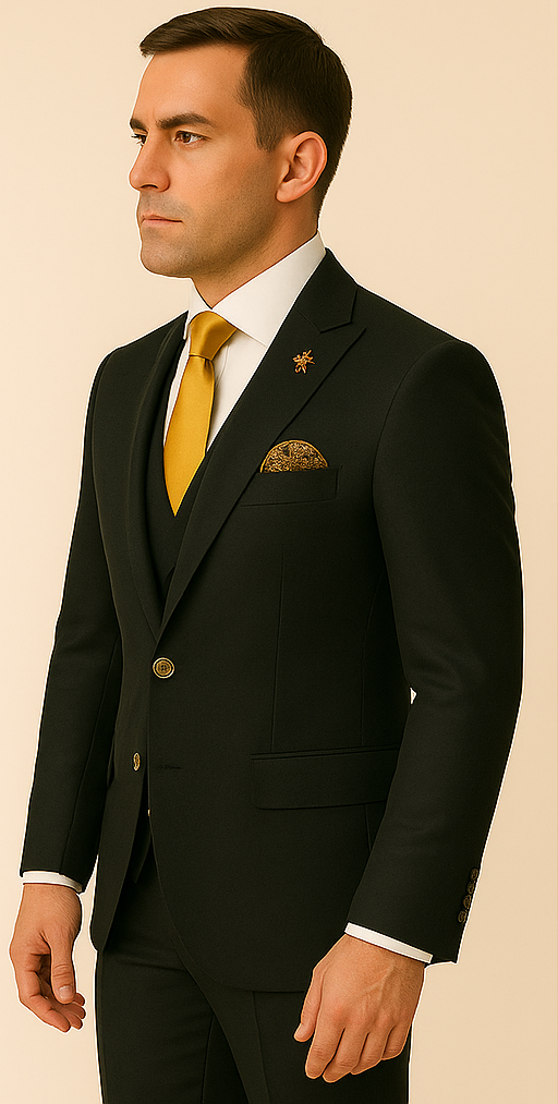 Rossi Man Black Double-Breasted Slim Fit Suit