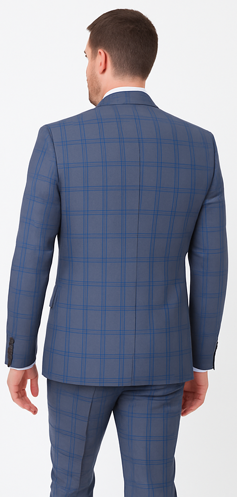 Rossi Man MAX RM1823 Blue Plaid Slim 3-Piece Suit