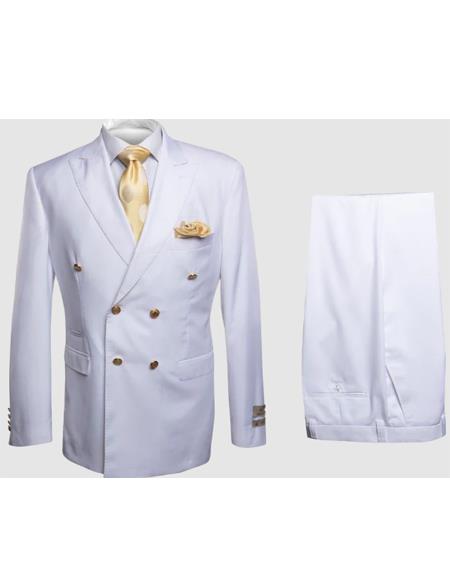 Rossiman White Double Breasted Slim Fit Suit