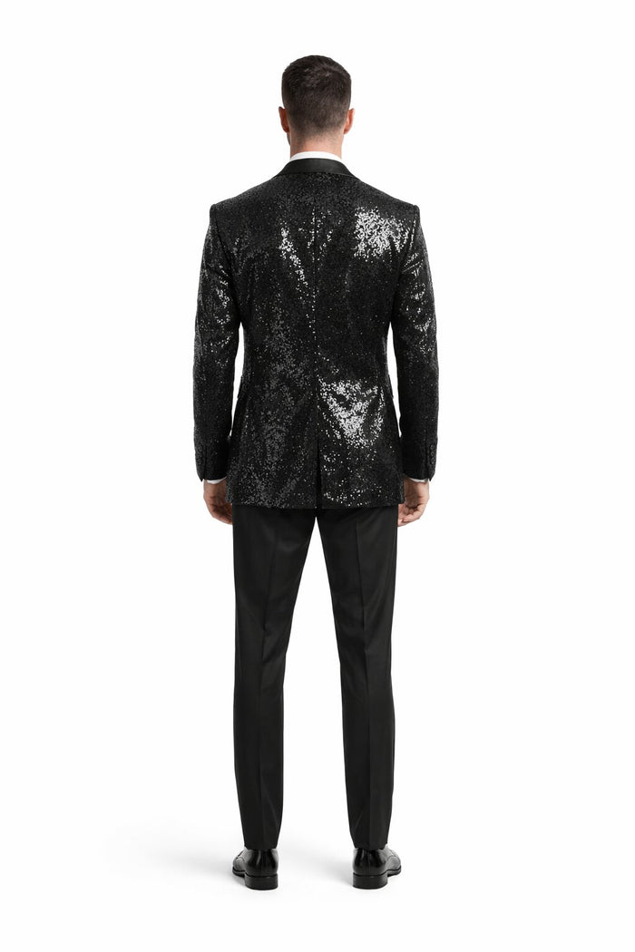 Black Sequin Tuxedo Blazer by Rossiman