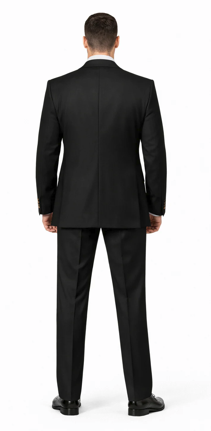 Rossiman Black 1 Button Suit with Peak Lapel